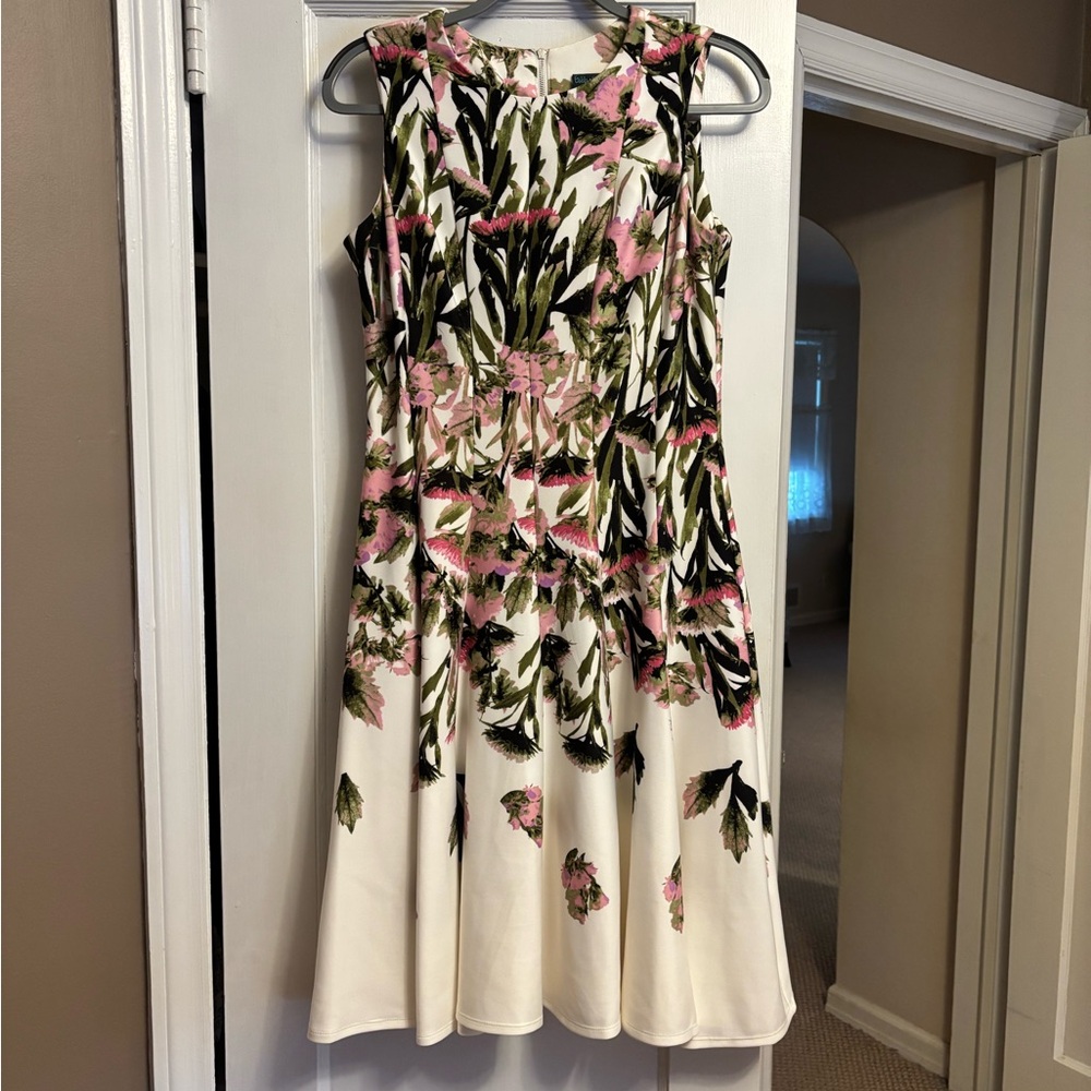 Gabby Skye Cream and Green Fit and Flare Midi Dress